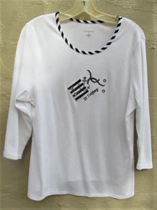 Top de algodón náutico St. Tropez manga 3/4 para mujer talla 2X fácil cuidado usado en excelente estado - Imagen 1 de 4