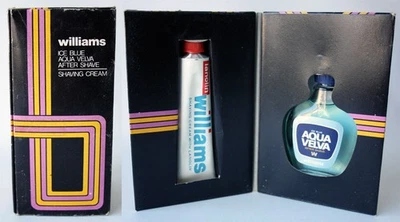 稀有老式 80 年代 WILLIAMS AQUA VELVA 冰蓝色后 1.8 盎司 + 奶油全新全新 NOS — 第 1/4 张图片