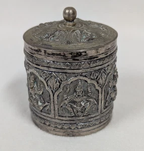 Vintage piatto argento tè caddy ~ ornato orientale indù riposo swami design - Foto 1 di 7