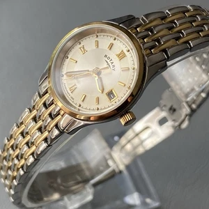 Ladies Genuine Rotary Date Designer Watch Two Tone Champagne Serviced NOS - Picture 1 of 14