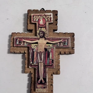 Vintage Italian Wooden Catholic Crucifix Wall Art 4”x3” Beautiful - Picture 1 of 5