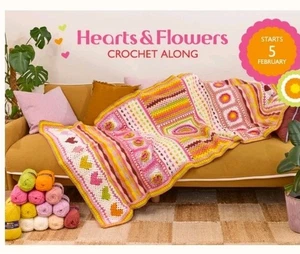 Sirdar 2025 Crochet Along Hearts & Flowers Blanket Kit Free Tutorials on Sirdar - Picture 1 of 2