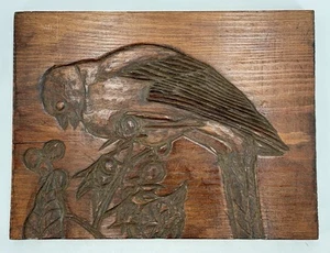 Unusual Old Vintage WOODEN CARVED BIRD PLAQUE / SCULPTURE 25.5cm Folk Art Style - Picture 1 of 6