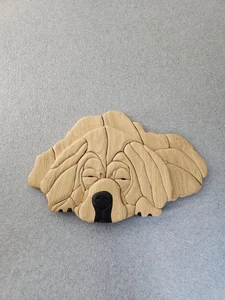 Holz Intarsien Tibetischer Mastiff Hund Faulenzen Golden Retriever Handarbeit Wandbild - Bild 1 von 14