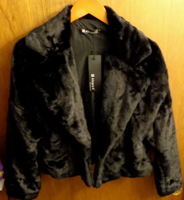 Chaqueta corta Allegra K negra de piel sintética bolero encogerse de hombros frente abierto para mujer M 44" pecho Foto 1 de 4