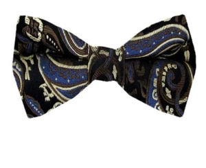 Boy's 100% Black Blue Silk Designer Pre-Tied Woven Bowtie- NWT - Picture 1 of 1