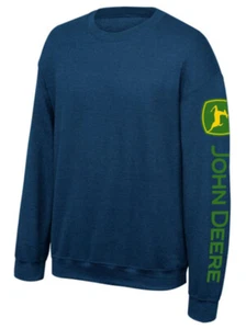 NEW John Deere Blue Crewneck Sweatshirt Trademark Logo on Sleeve S M L 2X 3X 4X - Picture 1 of 1
