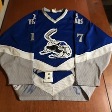 Game Worn Pascal Belanger B.C. Icemen 1997 Inaugural UHL Hockey Jersey Blue 56