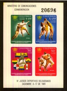 COLUMBIA 1961 MS 1101 FINE UNMOUNTED MINT IMPERF MINI SHEET 4TH BOLIVARIAN GAMES - Picture 1 of 1