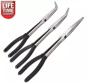 3pc Extra Large 11" 275mm Long Nose Plier Set Straight Bent Tip Mechanics Pliers - Picture 1 of 1