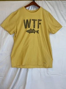 LIFE IS GOOD Mens Crusher Size Large T-Shirt WTF Where's The Fish? yellow - Picture 1 of 9