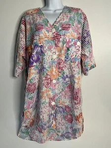 Herbcraft Floral button down terry cloth short sleeve house robe top SmalVINTAGE - Picture 1 of 6