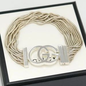 GUCCI Multi Strand G Logos Bracelet 7.5" Silver 925 Auth w/Box #783-32 - Picture 1 of 9