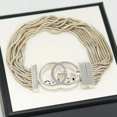 GUCCI Multi Strand G Logos Bracelet 7.5" Silver 925 Auth w/Box #783-32 - Image 1 of 4