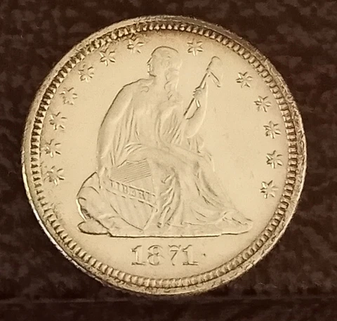 1871-P Seated Liberty Quarter Choice Gem+ Superb Eye Appeal Nice Strike PL Cover