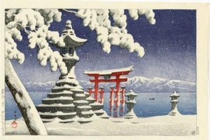 Woodblock Print : Kawase Hasui : Snow at Itsukushima - Picture 1 of 2
