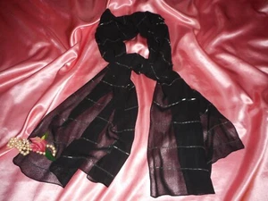 Scarf Large Black Rayon Beaded  20" x 70" Vintage Rectangle - Picture 1 of 6