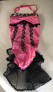 Vintage Ice Skating Dance Costume child's dress up hot pink & black short train - Picture 1 of 5