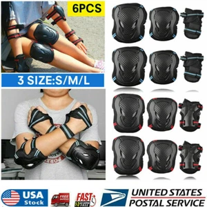 Skate Protection Elbow/Knee Pads/Wrist-Brace Guards 6Pcs for Adult Kid Safety US - Picture 1 of 14