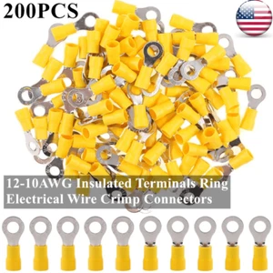 200PCS Insulated Wire Ring Vinyl Crimp Terminals Gauge12-10 Electrical Connector - Picture 1 of 7