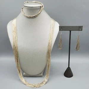 Conjunto Collar Plata Esterlina Líquida 30" Pulsera 7.5" y Pendientes Gancho 54.1g - Imagen 1 de 11