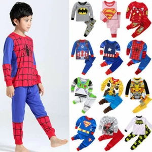 Kids Spider-Man Iron Man Hulk Boys Cartoon Sleepwear Outfit Nightwear Pyjamas - Picture 1 of 26