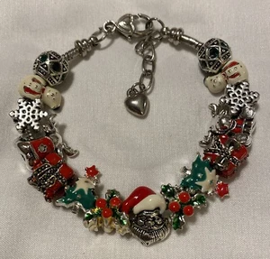European Charm Bracelet Christmas Tree Santa Sleigh Frosty Snowflake Reindeer - Picture 1 of 4