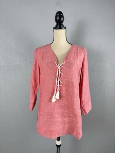 Tommy Bahama Size XS Coastalina 3/4 Sleeve V Neck Tassel Linen Tunic Blouse NWT - Picture 1 of 7