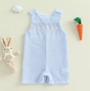 NEW Easter Bunny Rabbit Embroidered Baby Boys Seersucker Romper Jumpsuit - Picture 1 of 6