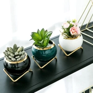 3 Pack of Succulent Ceramic Planters 3" - Small Mini Flower Pots with Stand - Picture 1 of 7