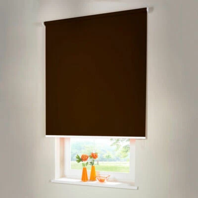 Verdunkelungs Mittelzug Spring Fenster Rollo H: 120cm Blickdicht Gardinen braun - Bild 1 von 3