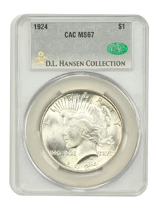 1924 1 $ CACG MS67 ex: D.L. Hansen/Monterey Bay - Peace Dollar - Bild 1 von 4