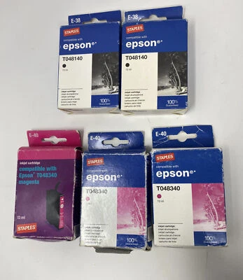 Staples Epson Ink Cartridges T048340 BLACK &Magenta 13ml E-38 E40 New/Sealed X5 - Image 1 of 4
