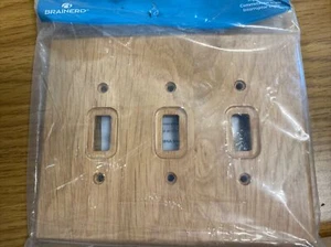 Brainerd Medium Oak Wood 3-Gang Toggle Decorative Outlet Switch Wall Plate - Picture 1 of 2