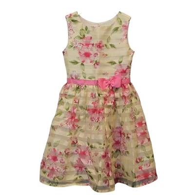 Jona Michelle Girls 8 Flower Girl Formal Dress Wedding Yellow Pink Floral  - Image 1 of 4
