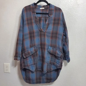 Free People x CP Shades abito tunica top donna XS blu a quadri cotone oversize - Foto 1 di 13
