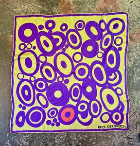 Vintage 1960s Rudi Gernreich Silk Scarf Purple Yellow Mod Op Art Target 31” Sq - Picture 1 of 9