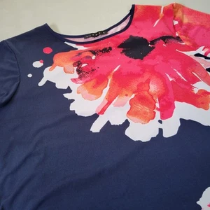 Tiana B Women's Size 16 Navy Blue Red Poppy Dress Made In USA - Picture 1 of 8
