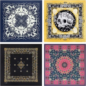Bycc Bynn 4-Pack 100% Cotton Bandana Set, Vintage Graphic Print, 22x22 inches - Picture 1 of 5