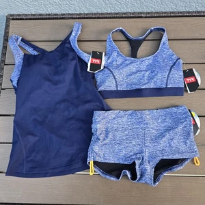 TYR Womens Mantra Skyler Racerback Top W/ Boy short & Tank Grey/blue Size S NEW - Picture 1 of 7