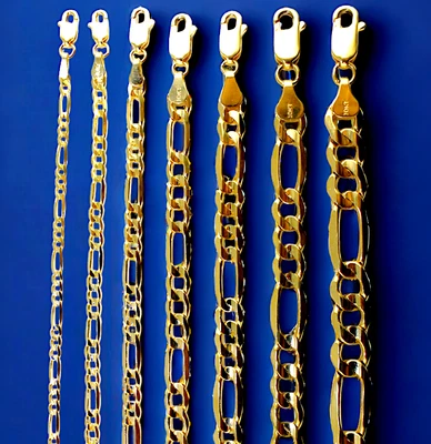 Collar Pulsera Cadena Oro Amarillo 10K SÓLIDO Figaro Real Italiano 2-11mm 7"-30" Foto 1 de 4
