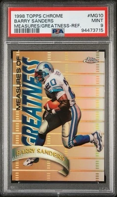 1998 Topps Chrome BARRY SANDERS. Lions. Measures of Greatness Refractor. PSA 9! - Image 1 of 2