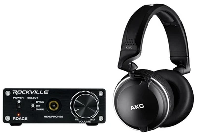 AKG K182 Recording Studio Monitor Headphones+DAC Headphone Amplifier - Image 1 of 4