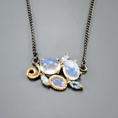 Joyería Collar Piedra Lunar Natural Plata de Ley 925 17.75"/N27454 Foto 1 de 4