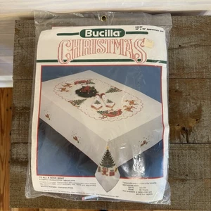 Bucilla 82857 To All A Goodnight Christmas Stamped Cross-Stitch Tablecloth 52x70 - Picture 1 of 9
