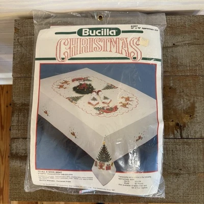 Bucilla 82857 To All A Goodnight Christmas Stamped Cross-Stitch Tablecloth 52x70 - Image 1 of 4