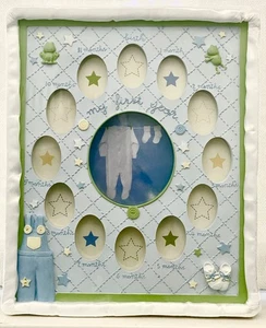 First Impressions Blue & Green My First Year Baby Boy 0-12 Month Photo Frame - Picture 1 of 16