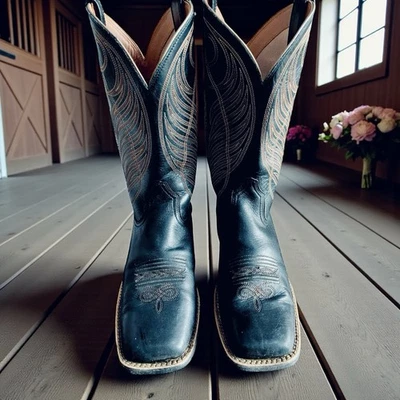 Ariat Round Up Square Toe Cowboy Riding Boots Black Leather Women's 10 B Cowgirl - Image 1 of 4
