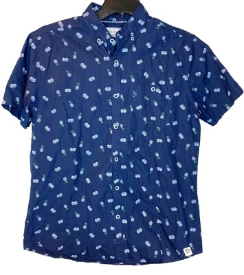 Free Planet - Mens Button Down Casual Shirt - Size Large Pineapple Navy Blue - Image 1 of 4