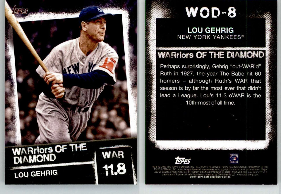 Lou Gehrig 2020 Topps WARriors of the Diamond WOD-8 Yankees HOF - Image 1 of 1